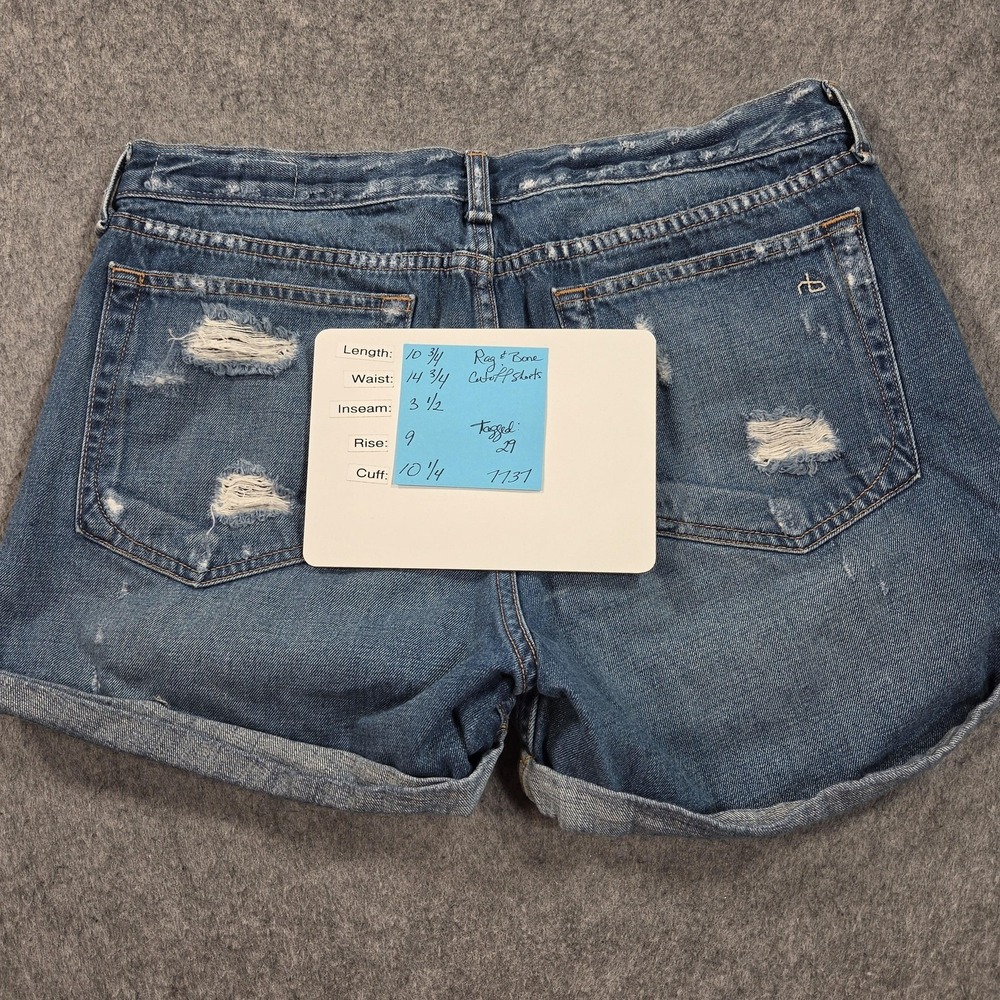 Rag & Bone Shorts Womens 29 Blue Distressed Denim Cutoff Cuffed Relaxed Casual - Picture 13 of 13